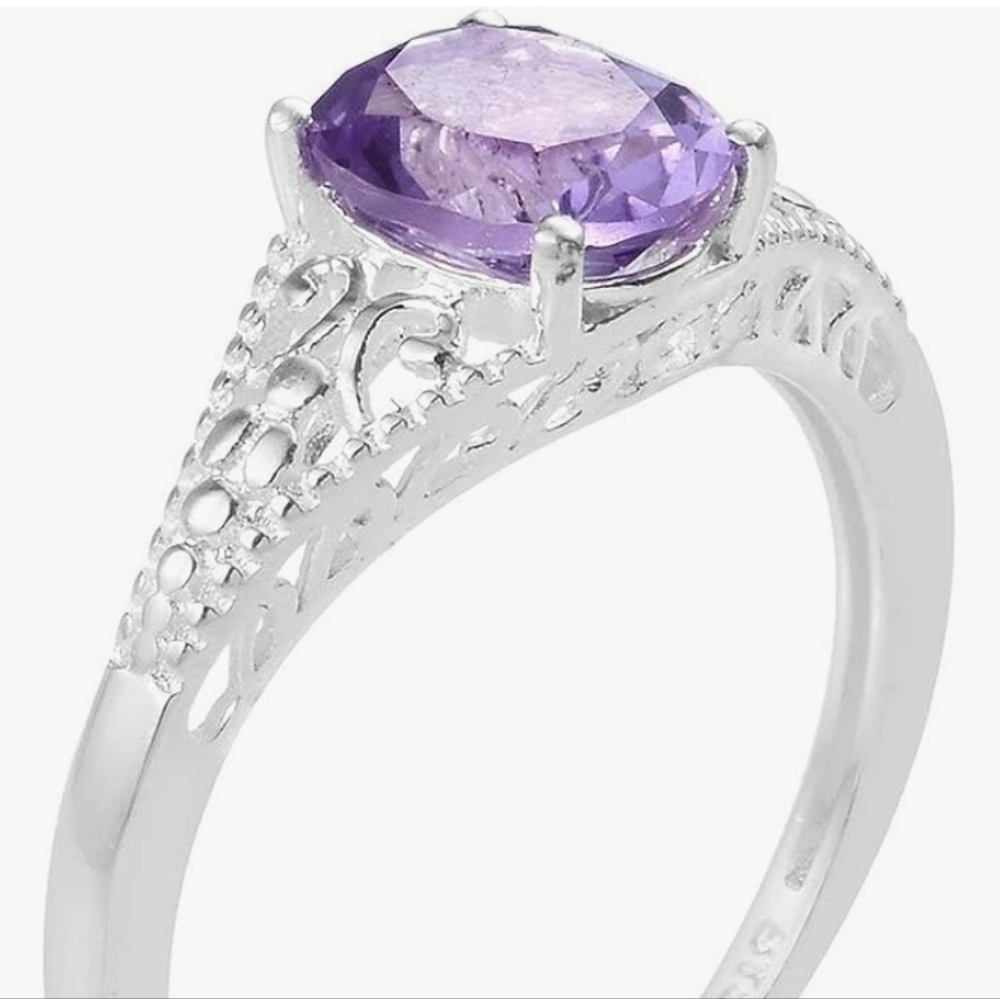 Bolivian Amethyst Platinum over Sterling Silver Ring Size 10! NEW! Final Price. - Picture 3 of 5